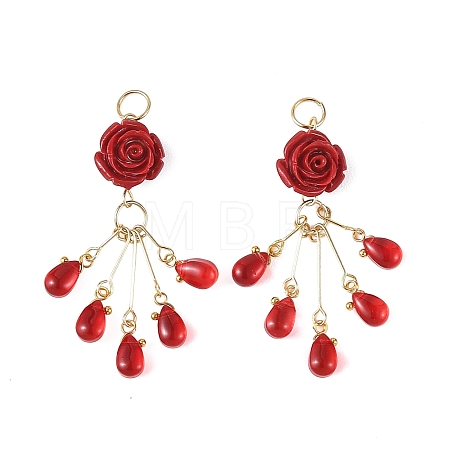 Synthetic Coral & Glass Beaded Pendants PALLOY-JF05966-1