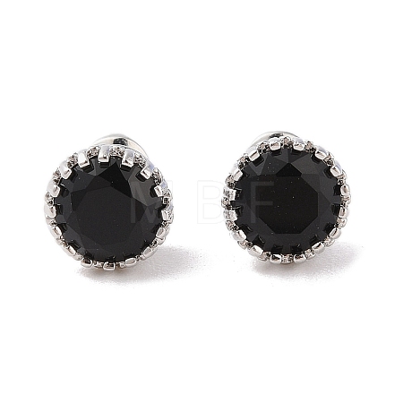 Rack Plating Brass Pave Single Cubic Zirconia Stud Earrings X-EJEW-I304-02P-03-1