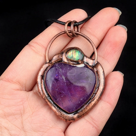 Natural Amethyst Heart Pendant Necklaces PW-WG6B4C4-01-1
