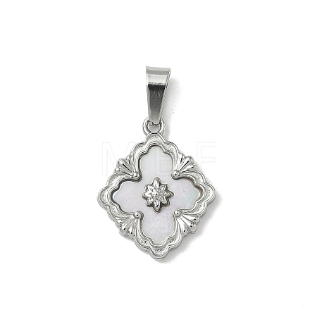 304 Stainless Steel Pave Natural Shell Flower Pendants X-STAS-C103-12P-1