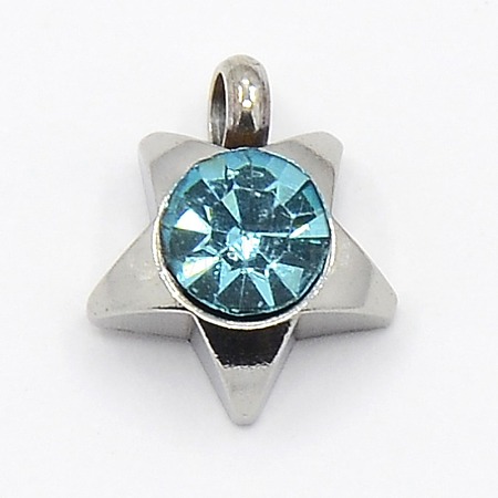 201 Stainless Steel Rhinestone Star Charm Pendants RB-M030-01B-1