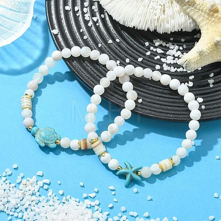 Natural Weathered Agate & Synthetic Turquoise Beaded Stretch Bracelets Set for Women Men BJEW-JB13760-01-1