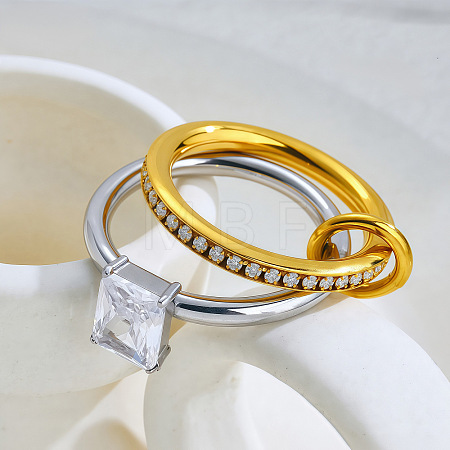 304 Stainless Steel & Clear Cubic Zirconia Finger Rings WG6CB4B-06-1