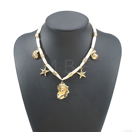 Ocean Alloy Sea Animals Pendant White Cord Necklaces for Women WG5DC51-04-1