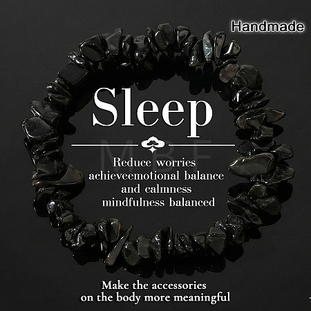 Natural Obsidian Chip Beaded Stretch Bracelets JI5766-11-1