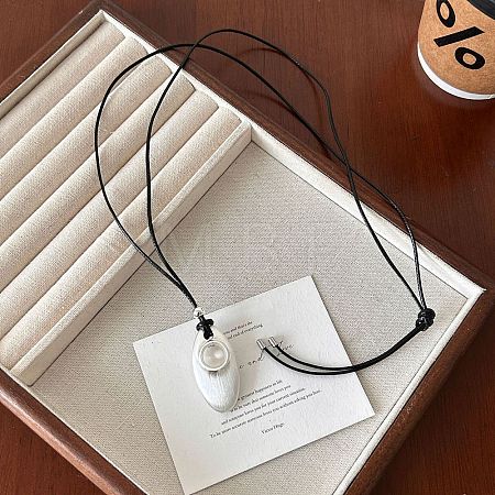 Adjustable Alloy Horse Eye Pendant Black Waxed Cord Long Necklaces for Women FS-WG001E9-01-1