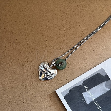 Natural Green Aventurine Rondelle Bead & Alloy Heart Pendant Necklaces for Women WG862D8-03-1