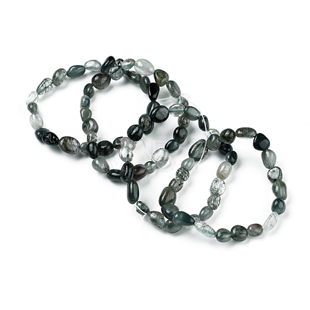 Natural Green Rutilated Quartz Bead Stretch Bracelets BJEW-K213-22-1