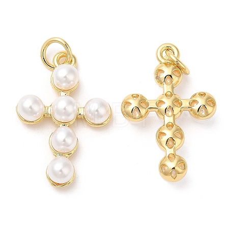 Brass Plastic Imitation Pearls Pendants KK-Q775-23G-1