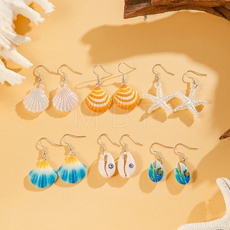 Shell Shape & Starfish Alloy Natural Shell Dangle Earrings FS-WGAC3B8-01-1