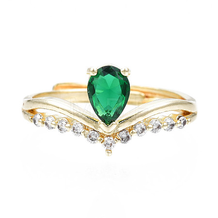 Green Cubic Zirconia Crown Adjustable Ring RJEW-N035-067-NF-1