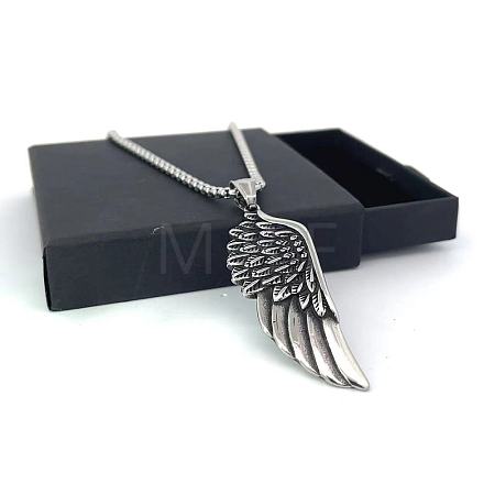 Stainless Steel Vintage Angel Wing Pendant Necklaces for Men ZX4693-1