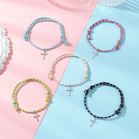 201 Stainless Steel Cross Charm Bracelets BJEW-JB13463-1