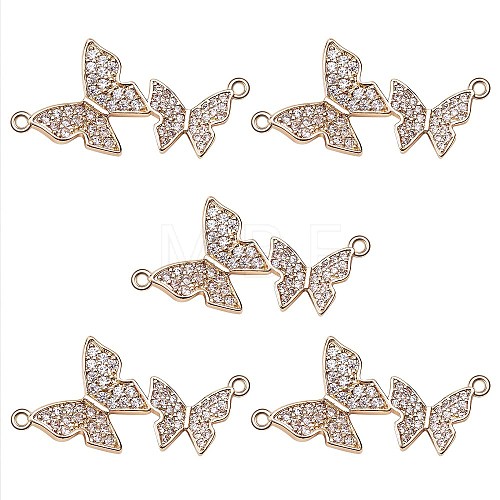 Rack Plating Brass Micro Pave Clear Cubic Zirconia Connector Charms KK-SZ0005-42-1