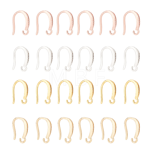 24Pcs 4 Colors Brass Micro Pave Clear Cubic Zirconia Ear Hooks ZIRC-AR0001-20-1