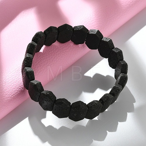 Rhombus Frosted Natural Lava Rock Bead Stretch Bracelets for Women Men BJEW-C097-03A-1