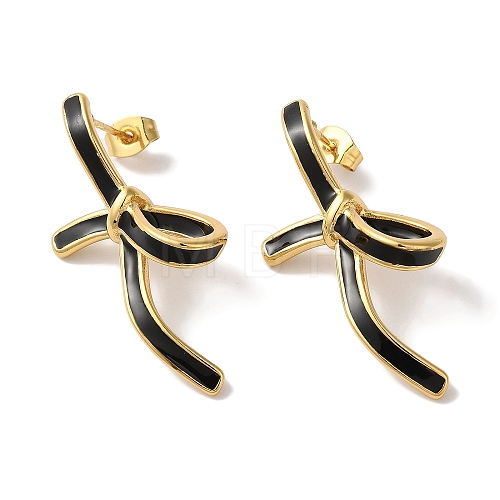 Bowknot Golden Ion Plating(IP) 304 Stainless Steel Stud Earrings for Women EJEW-L287-042G-01-1