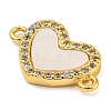 Rack Plating Brass Micro Pave Clear Cubic Zirconia Heart Links Connector Charms with Shell KK-Z063-26G-2