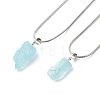 Natural Aquamarine Irregular Rough Nugget Pendant Necklace with 304 Stainless Steel Snake Chains NJEW-JN04021-1