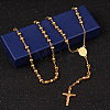 PVD Vacuum Plating 201 Stainless Steel Rosary Bead Necklaces NJEW-L427-22G-2