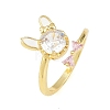 Bunny & Bowknot Brass Micro Pave Cubic Zirconia Cuff Rings for Women RJEW-A088-10G-04-4