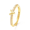 Clear Cubic Zirconia Initial Letter Adjustable Ring RJEW-C052-01G-Y-1