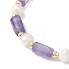 Column Natural Mixed Gemstone & Pearl Beaded Stretch Bracelet BJEW-JB10068-4
