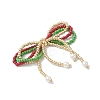 Christmas Glass Seed Beaded Bowknot Pendants PALLOY-MZ01059-3