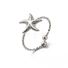 304 Stainless Steel Starfish Open Cuff Rings for Women RJEW-H136-06P-1