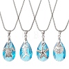 Ocean Alloy Sea Animal and Faceted Glass Teardrop Pendant Brass Round Snake Chain Necklaces for Women NJEW-JN05915-02-2