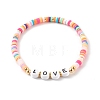 Polymer Clay Heishi Beads Stretch Bracelets Sets for Valentine's Day BJEW-JB06298-01-5