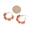 Flower Brass & Natural Carnelian Hoop Earrings EJEW-TA00781-01-3