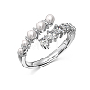 Anti-Tarnish Round Shell Pearl & Clear Cubic Zirconia Cuff Ring RJEW-Q813-01P-1