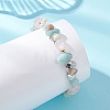 Round Natural Rose Quartz & Flower Amazonite Chips & Brass Beads Stretch Bracelets for Women BJEW-TA00715-2