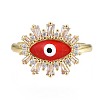 Clear Cubic Zirconia Evil Eye Open Cuff Ring with Enamel for Women RJEW-N035-097-2