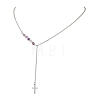 Natural & Synthetic Mixed Stone Faceted Cube Beads & 304 Stainless Steel Cable Chain Tassel Cross Pendant Necklaces NJEW-JN05845-4