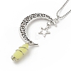 Natural Lemon Jade Bullet with Alloy Moon and Star Pendant Necklace NJEW-JN03912-03-4