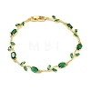 Brass Glass Flower Link Chain Bracelets KK-CBA7DFA-01G-07-4