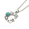 Letter A~Z Antique Silver Plated Alloy with Synthetic Turquoise Pendant Necklaces NJEW-G080-01G-2