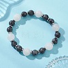 Round Natural White Jade & Larvikite Beaded Stretch Bracelets for Women BJEW-JB13139-1