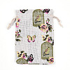 Butterfly & Birdcage Printed Polycotton(Polyester Cotton) Packing Pouches Drawstring Bags ABAG-T004-10x14-33-1