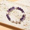 Natural Amethyst & Pearl Beaded Stretch Bracelet for Women BJEW-JB09384-03-4