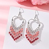 Hollow Heart Alloy & Glass Seed Beads Tassel Chandelier Earrings EJEW-MZ00685-02-1