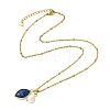 Natural Lapis Lazuli Faceted Horse Eye & Natural Pearl Pendant 304 Stainless Steel Satellite Chain Necklaces for Women NJEW-JN06057-01-3