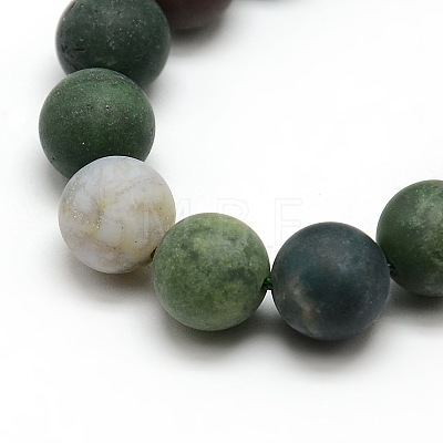 Frosted Natural Indian Agate Round Bead Strands G-M063-12mm-01-1