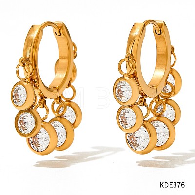 304 Stainless Steel Cubic Zirconia Flat Round Tassel Chandelier Earrings FS-WG9F9FA-03-1