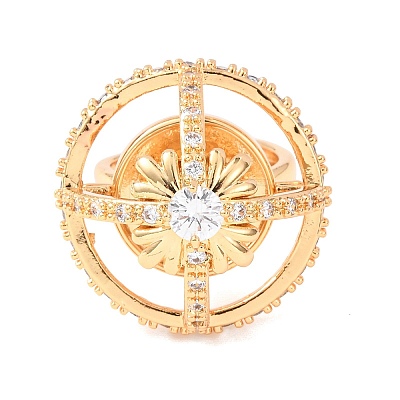 Brass Micro Pave Clear Cubic Zirconia Adjustable Ring Components KK-G551-07G-1