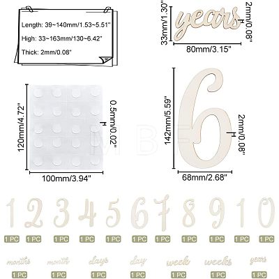 Wood Baby Milestone Numbers Signs Sets AJEW-WH0042-30-1