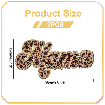 3Pcs Leopard Print Word MAMA Shape Towel Cloth Embroidery Applqiues DIY-FG0005-04B-1