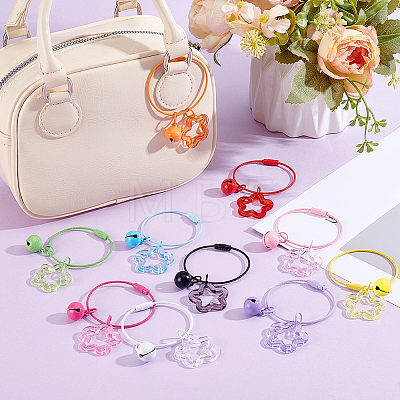 10Pcs 10 Colors Star & Bell Acrylic & Alloy Pendant Decorations HJEW-BBC0001-40A-1